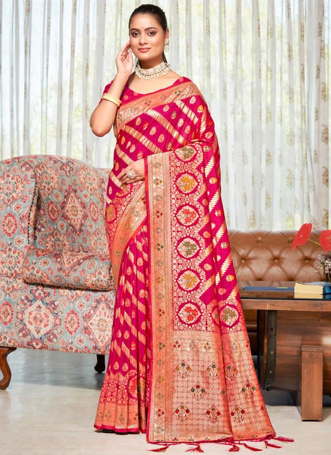 Silk Pink Festival Wear Weaving Saree